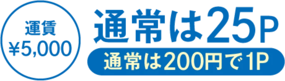 運賃¥5,000 通常は25P(通常は200円で1P)